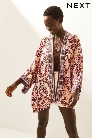 Pink/Cream Animal Border Kimono (D78651) | £30