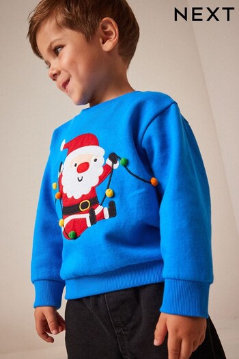 Blue Santa Christmas Appliqué Crew Neck Sweatshirt (3mths-7yrs) (D78815) | £10 - £12