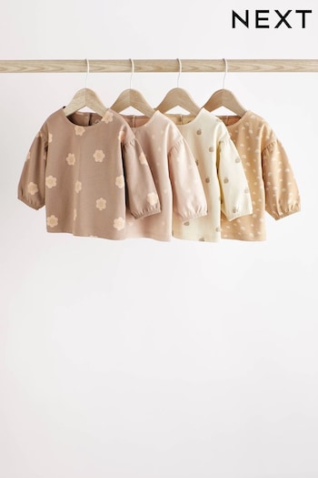 Chocolate Brown/ Pink All Over Print Baby Long Sleeve Tops 4 Pack (D78847) | £19 - £21