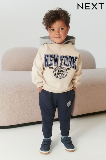 Ecru Cream Slogan Character These Hoodie And Joggers Set (3mths-7yrs) (D78848) | £20 - £24