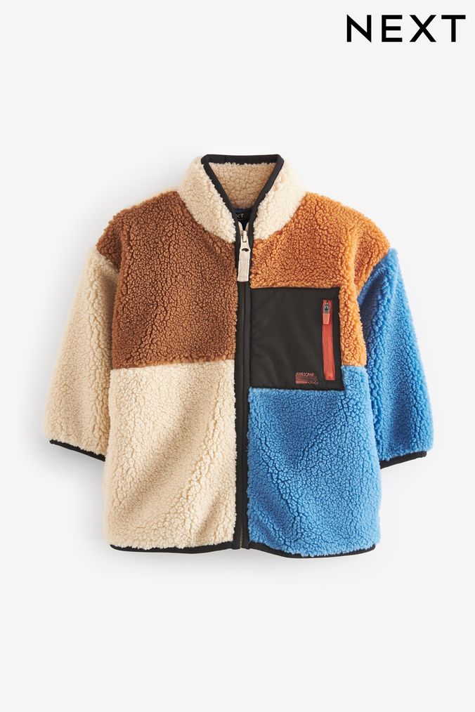Multi Colourblock Borg Zip Through Jacket (3mths-7yrs) (D78851) | £21 - £23