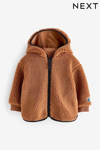 Brown Teddy Borg Fleece Zip Through Hooded Jacket (3mths-7yrs) (D78863) | £19 - £21
