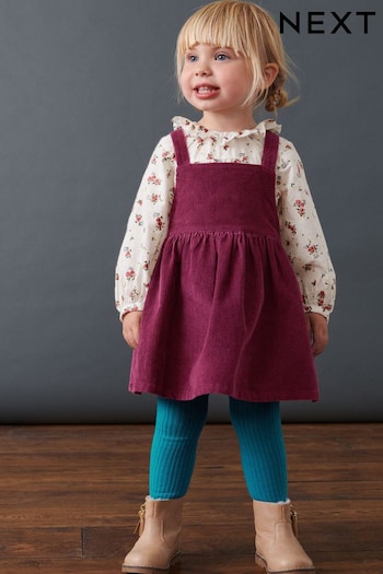 Berry Red Blouse, Pinafore And Tights Set (3mths-8yrs) (D78867) | £24 - £30