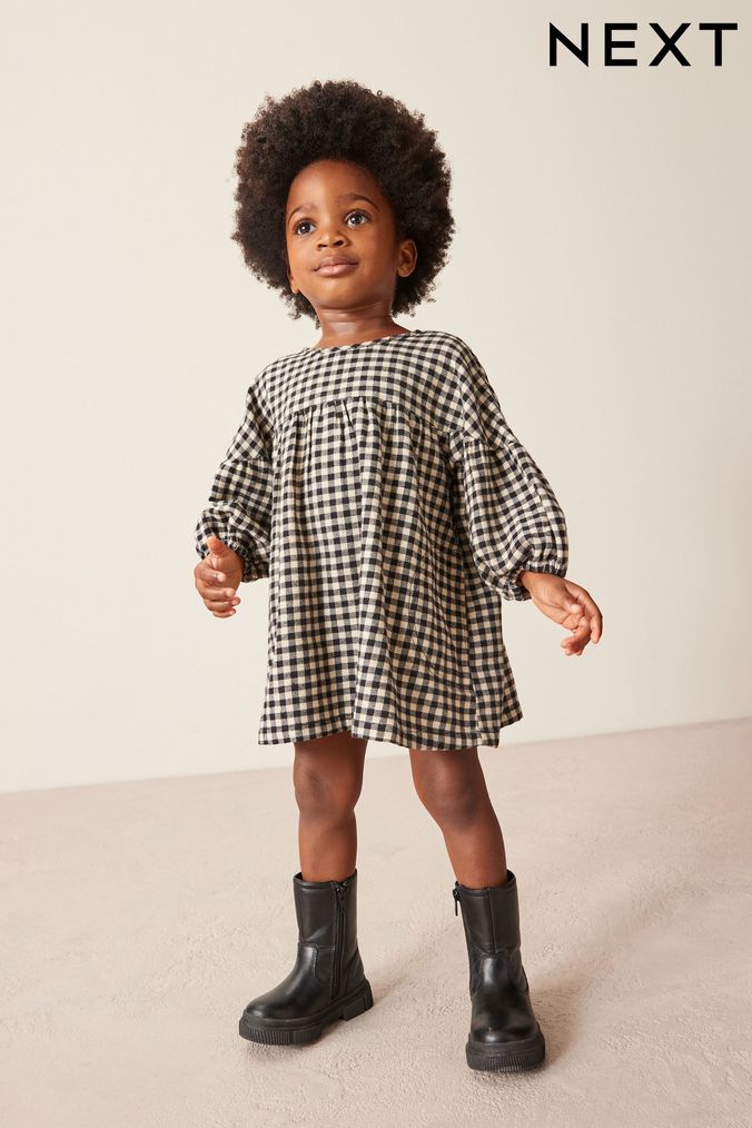 Girls black and white check dress sale