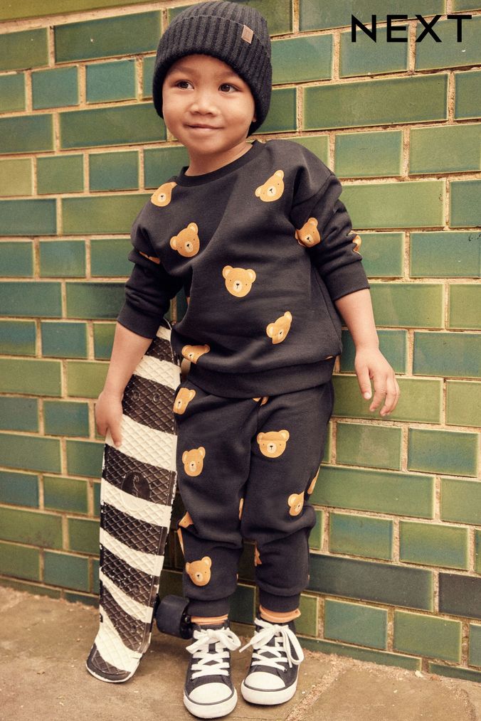 Black Bear All-Over Printed Oversized Sweatshirt and Joggers Set (3mths-7yrs) (D78921) | £18 - £22