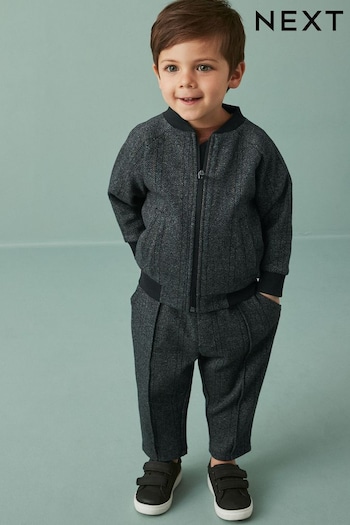 Dark Grey Jersey Check Bomber Jacket And Joggers 2 Piece Set (3mths-7yrs) (D78924) | £28 - £32