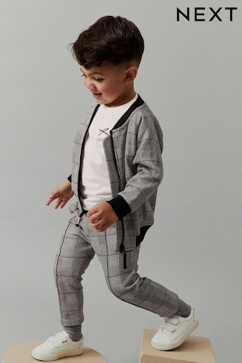 Grey Black 3 Piece Jersey Check Bomber and Jogger Set (3mths-7yrs) (D78925) | £28 - £32