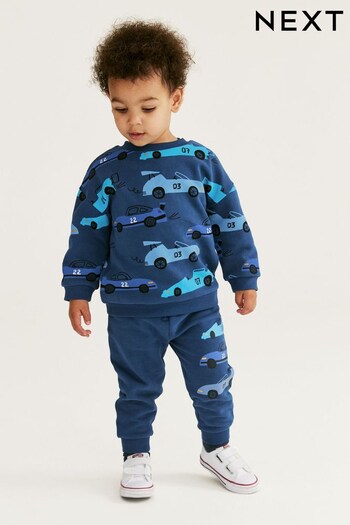 Blue Cars All Over Print Sweatshirt and Jogger Set (3mths-7yrs) (D78952) | £18 - £22