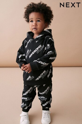 Black All-Over Printed Oversized Hoodie and Joggers Set (3mths-7yrs) (D78959) | £19 - £23