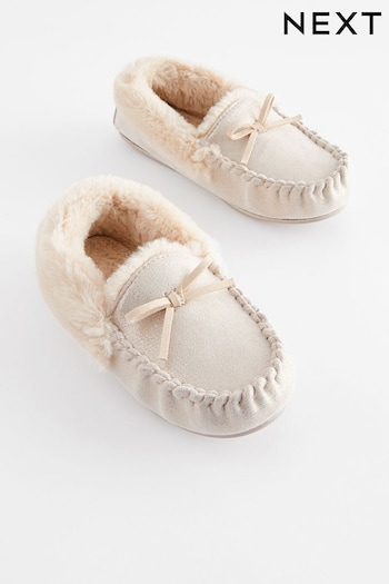 Champagne Gold Warm Lined Moccasin Slippers (D78985) | £15 - £18