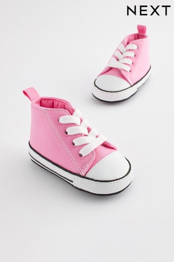 Hot Pink Canvas High Top Baby Trainers (0-24mths) (D78988) | £8