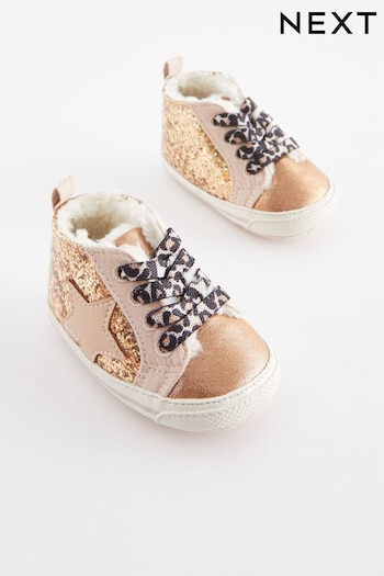 Gold Glitter High Top Baby Trainers (0-24mths) (D78989) | £8