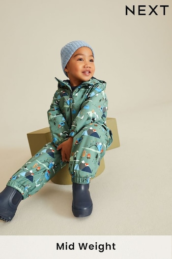 Sage Green Woodland Waterproof Warm Padded Puddlesuit (3mths-7yrs) (D79006) | £24 - £28