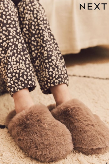 Mink Brown Recycled Faux Fur Mule Slippers (D79070) | £10 - £13