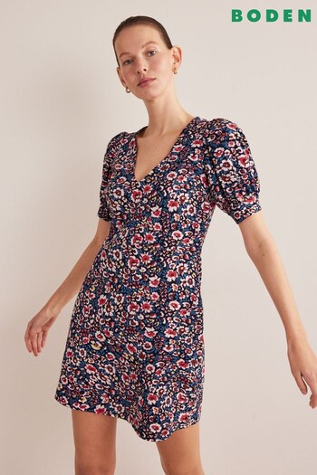Boden Blue Pleat Detail Jersey Mini Dress (D79131) | £65