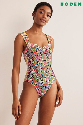Boden Red Pleated Sweetheart Swimsuit (D79229) | £80