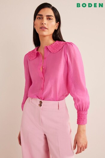 Boden Pink Ruffle Detail Organza Shirt (D79250) | £98