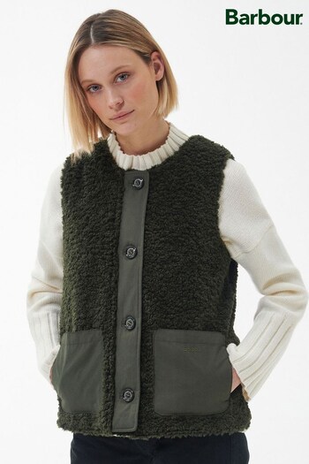 Barbour® Khaki Green ReEgineered Knitra Teddy Fleece Liner Gilet (D79323) | £119