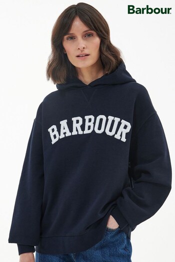 Barbour® Navy Northumberland Varsity Patch Hoodie (D79398) | £75