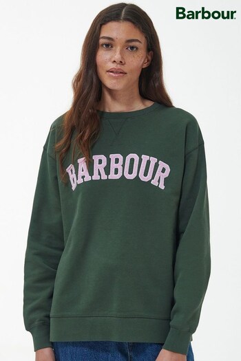 Barbour® Khaki Green Northumberland Varisty Patch Sweatshirt (D79399) | £65