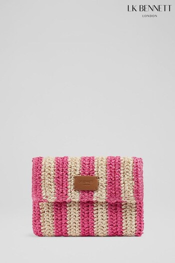 LK Bennett Pink Issy Stripe Raffia Clutch Bag (D79500) | £89