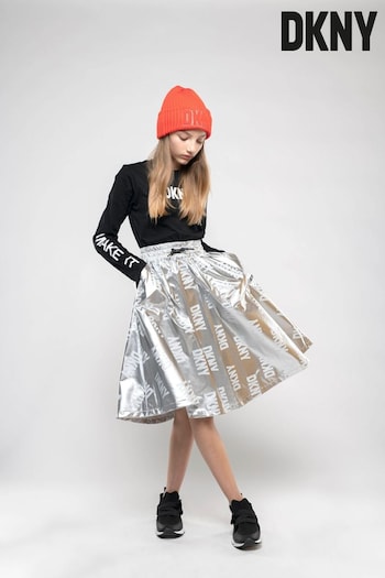 DKNY Silver Metallic Mid Length Logo Skirt (D79516) | £68 - £77