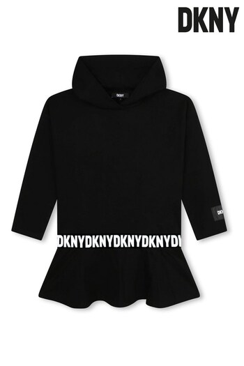 DKNY Black Dropped Hem Logo Hooded Dress (D79517) | £71 - £81
