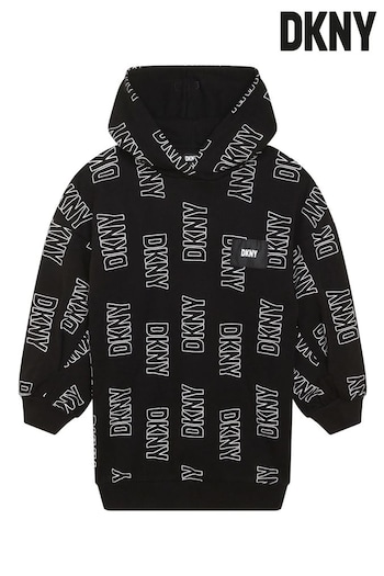 DKNY Black All Over Logo Hooded Dress (D79518) | £81 - £90