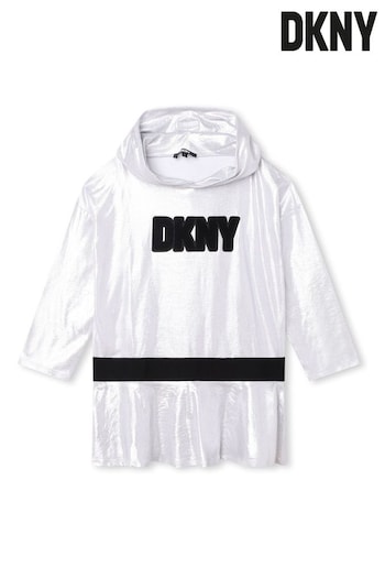 DKNY Silver Metallic Hooded Logo Dress (D79520) | £71 - £86