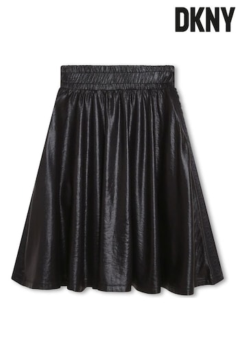 DNKY Black Shiny Leather Look Mid Length Logo Skirt (D79528) | £68 - £77