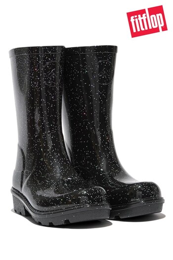 FitFlop Kids Junior Wonderwelly Glitter Black Rain Boots (D79576) | £160