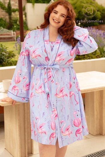 Cyberjammies Blue Cyberjammies Flamingo Print Short Dressing Gown (D79662) | £35