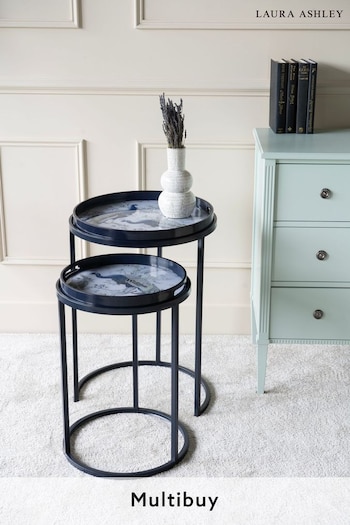 Laura Ashley Set of 2 Blue Belvedere Peacock Print Side Tables (D79691) | £250