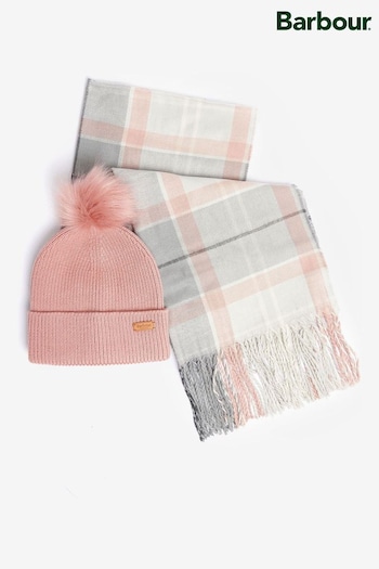 Barbour® Grey Barbour® Classic Tartan Dover Pom Beanie Blue Hat And Hailes Scarf Gift Set (D79702) | £55