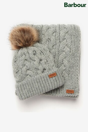 Barbour® Grey Penshaw Pom Beanie Hat KLEIN And Scarf Gift Set (D79704) | £60