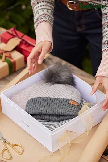 Barbour® Grey Nyla Pom Beanie Hat And Scarf Gift Set (D79707) | £60