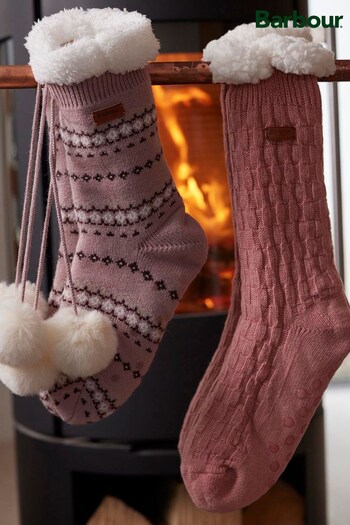 Barbour® Pink Cable Knit Lounge Socks (D79709) | £25