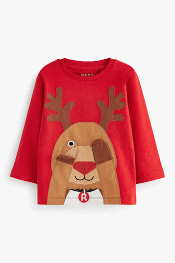 Red Reindeer Long Sleeve Christmas T-Shirt (3mths-7yrs) (D79725) | £8 - £9
