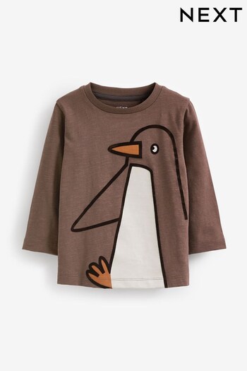 Brown Penguin Long Sleeve Character T-Shirt (3mths-7yrs) (D79726) | £6 - £8