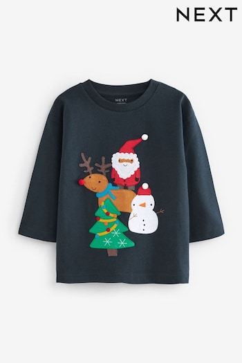 Navy Blue Santa Friends Long Sleeve Christmas T-Shirt (3mths-7yrs) (D79752) | £8 - £10