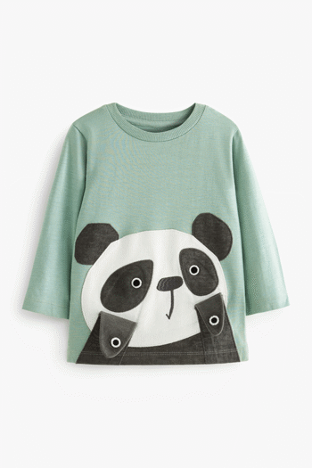 Green Panda Peekaboo Long Sleeve T-Shirt (3mths-7yrs) (D79756) | £7.50 - £9.50