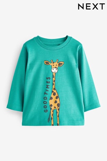 Teal Blue Giraffe Long Sleeve Character T-Shirt (3mths-7yrs) (D79757) | £6 - £8