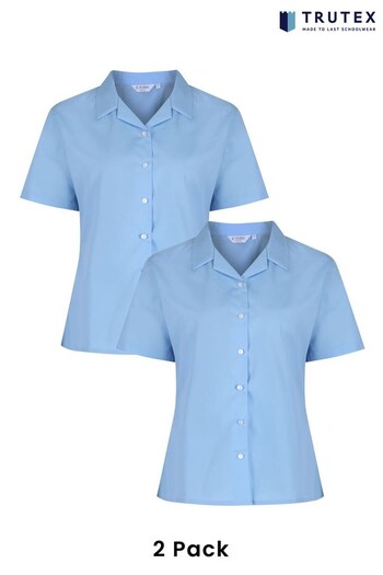 Trutex Girls 2 Pack Short Sleeve Non Iron Blue Revere School Shirts (D79770) | £10.50 - £12