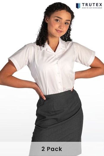 Trutex Girls 2 Pack Short Sleeve Non Iron White Revere School Shirts (D79772) | £21 - £27