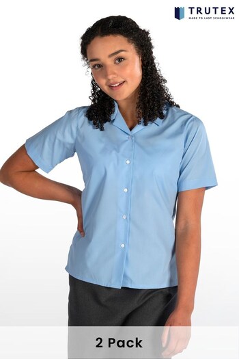 Trutex Girls 2 Pack Short Sleeve Non Iron Blue Revere School Shirts (D79773) | £21 - £27