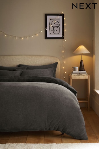 Charcoal Grey Teddy Borg Fleece Duvet Cover And Pillowcase Set (D79808) | £22 - £52