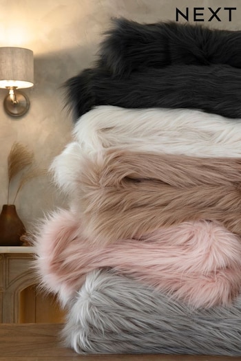 Grey Long Faux Fur Throw (D79816) | £60 - £100