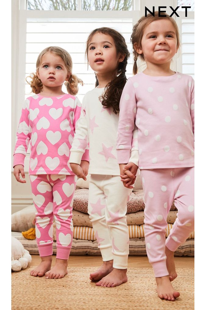 Pink/White Heart, Spot And Star Pyjamas 3 Pack (9mths-12yrs) (D79834) | £23 - £32