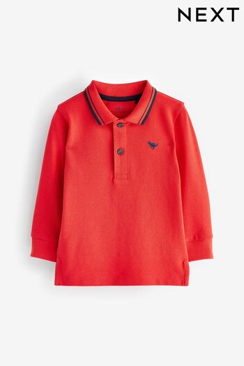 Red Tipped Long Sleeve Polo Shirt (3mths-7yrs) (D79857) | £5 - £7
