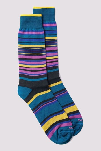 Duchamp Mens Blue Multi-Stripe Socks (D79873) | £20